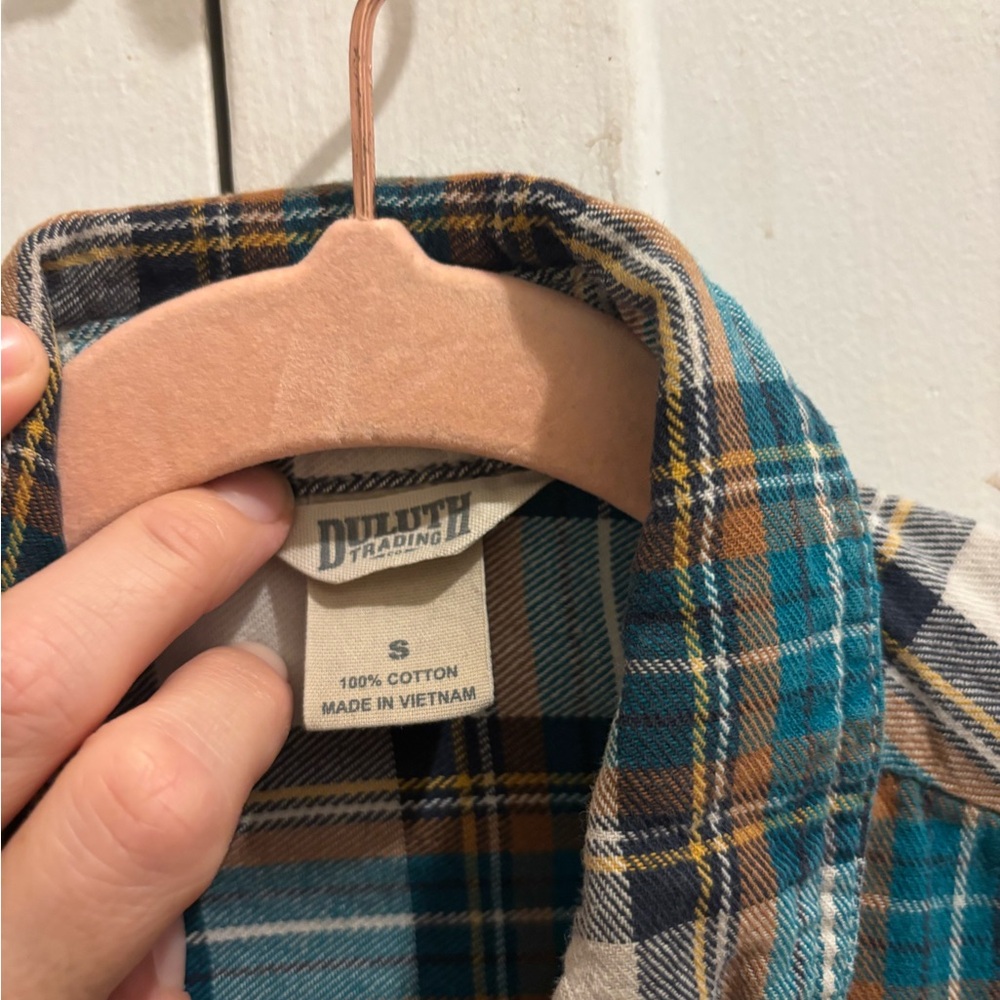 Duluth Trading Co Blue and White Plaid Casual Shirt - Picture 2 of 4